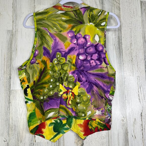 VTG Jams World Vest Medium Tropical Floral Art Colorful Retro Resortwear Top - Picture 3 of 8